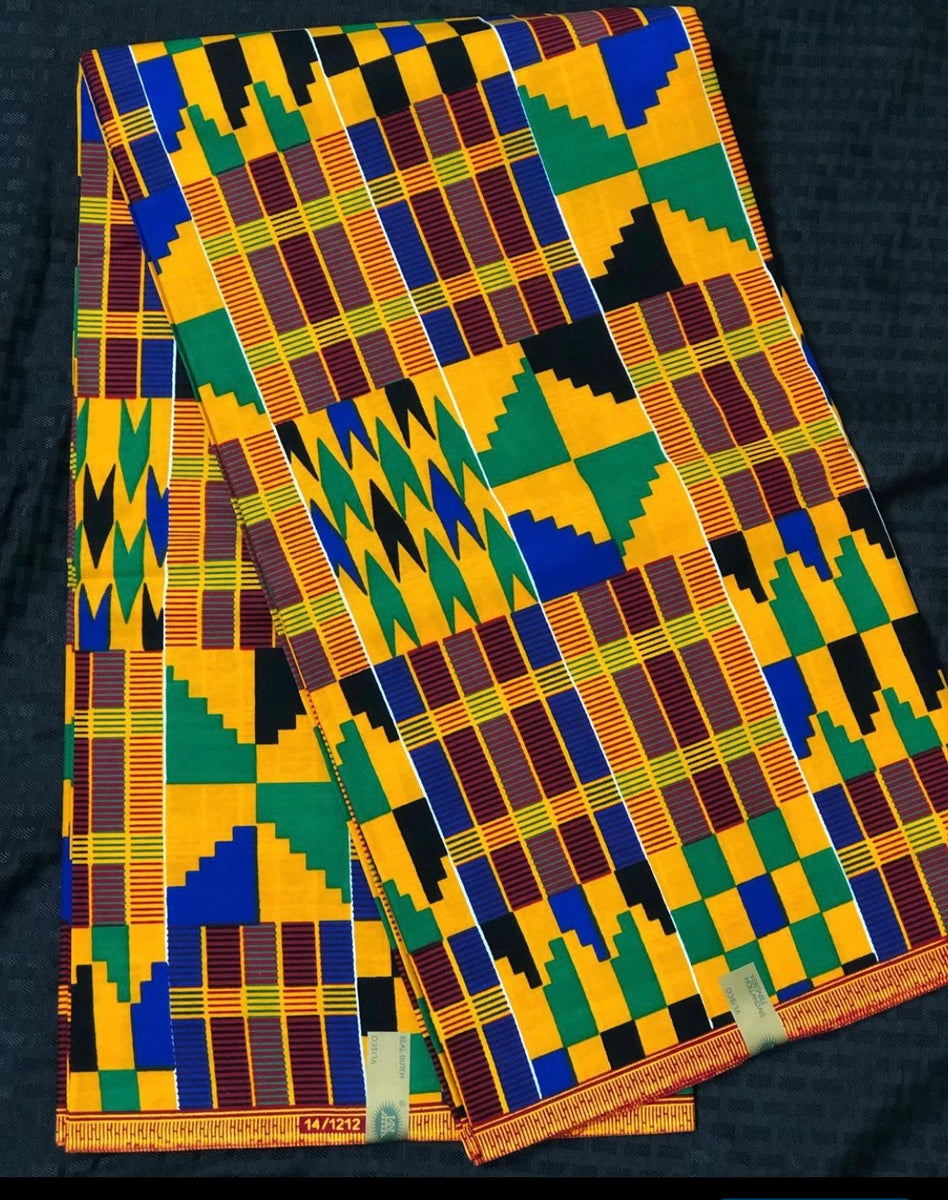 MC120 African fabric kente per yard yellow/ red/ Blue kente Fabric