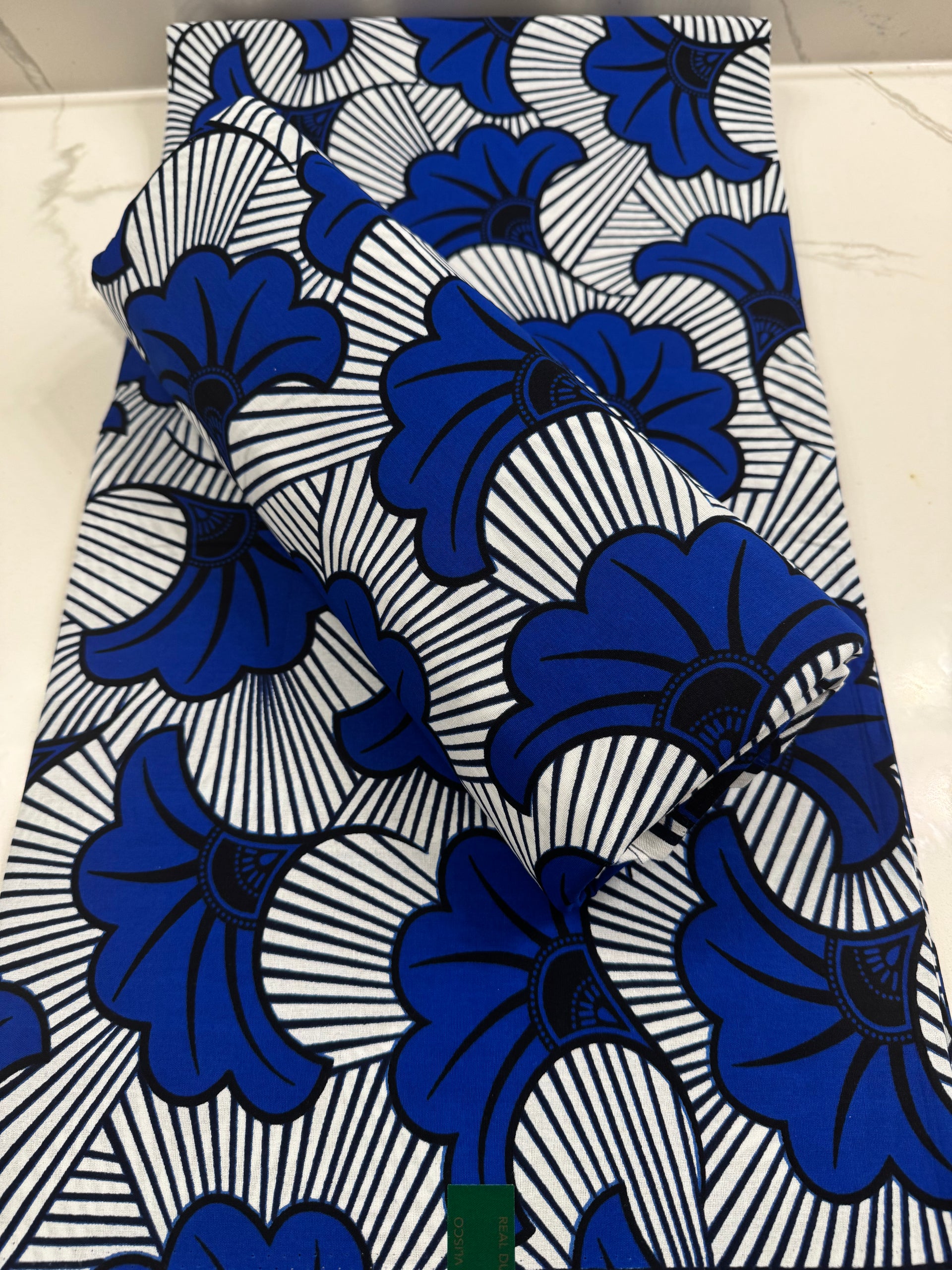 A6100 6yards 100% cotton Royal Blue/white floral Kitenge african Fabri ...