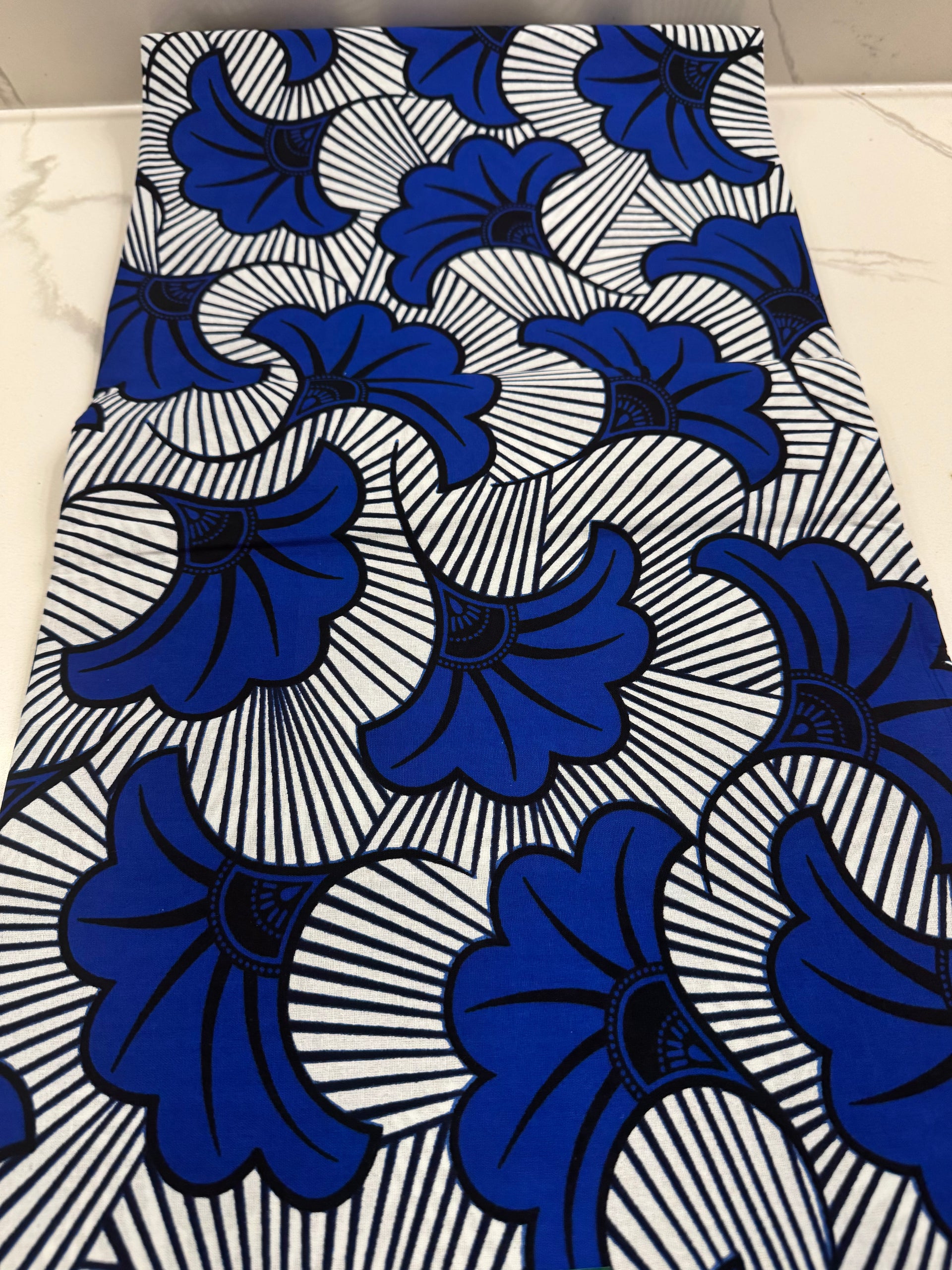 A6100 6yards 100% cotton Royal Blue/white floral Kitenge african Fabri ...
